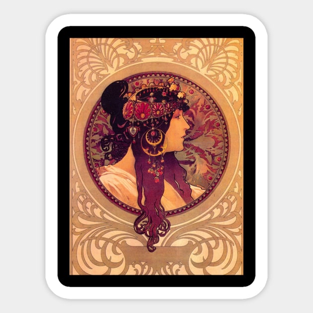 Spanish Gypsy Girl Art Nouveau Ornate Painting Alfons Mucha Gift Sticker by twizzler3b